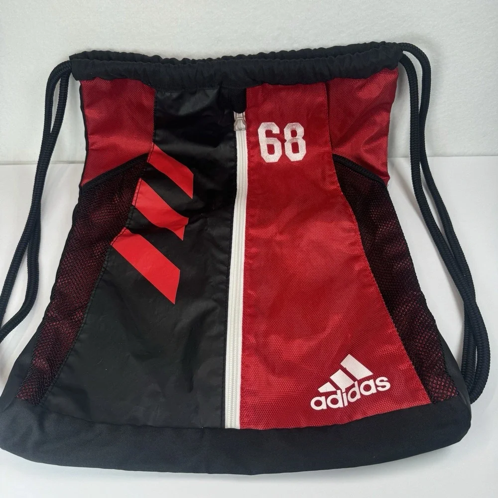 Adidas Drawstring Backpack Red Black 68 Logo Gym Sackpack‎ Sports Bag